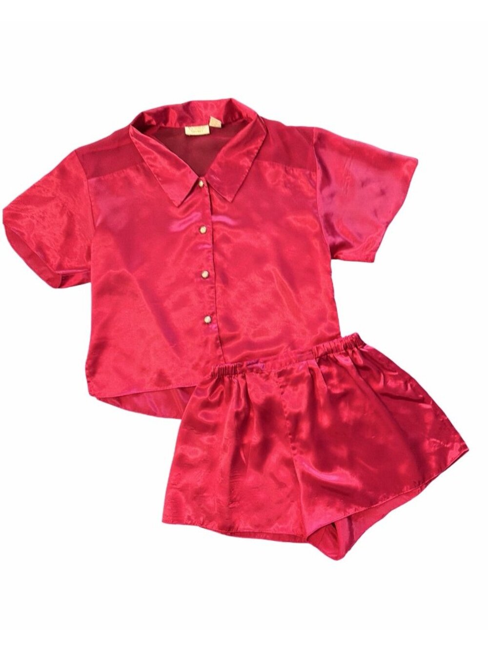 Victoria’s Secret Red VTG ‘80s Gold Label  Satin PJ Sleep Shorts Top Set Sz Sm